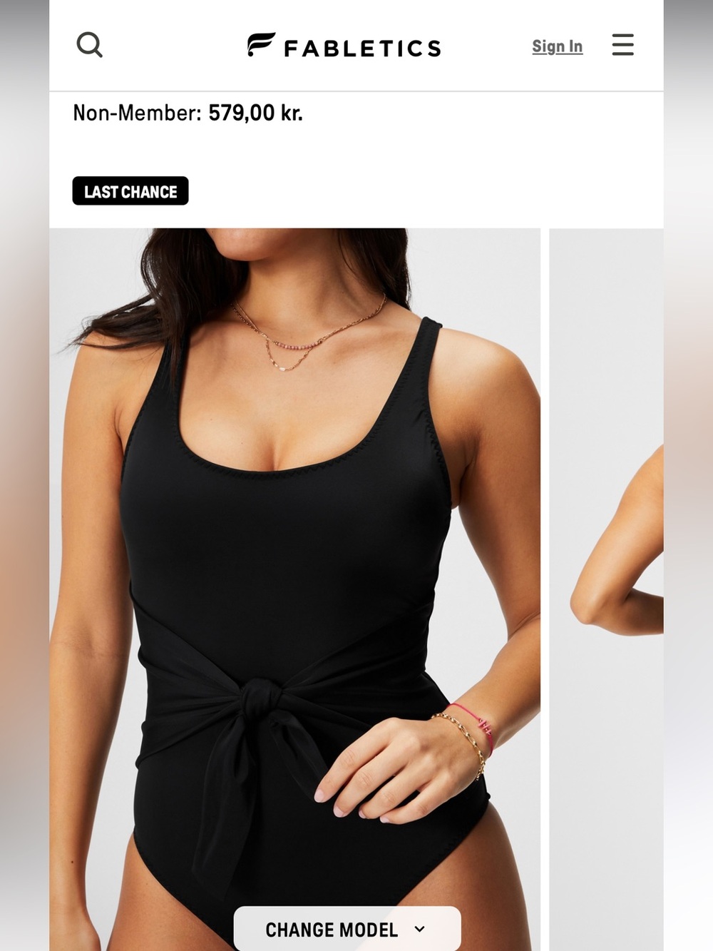 Fabletics Black Tie-Waist swim
